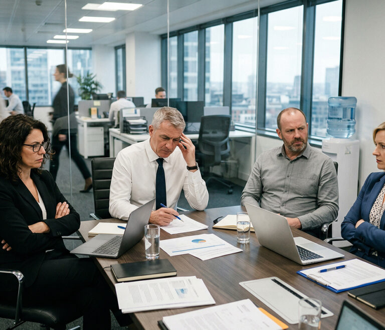 Professionals sitting with tension between them