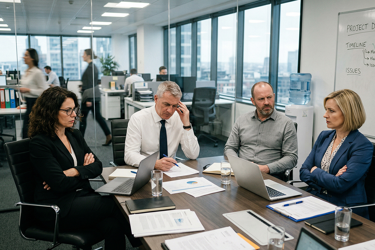 Professionals sitting with tension between them